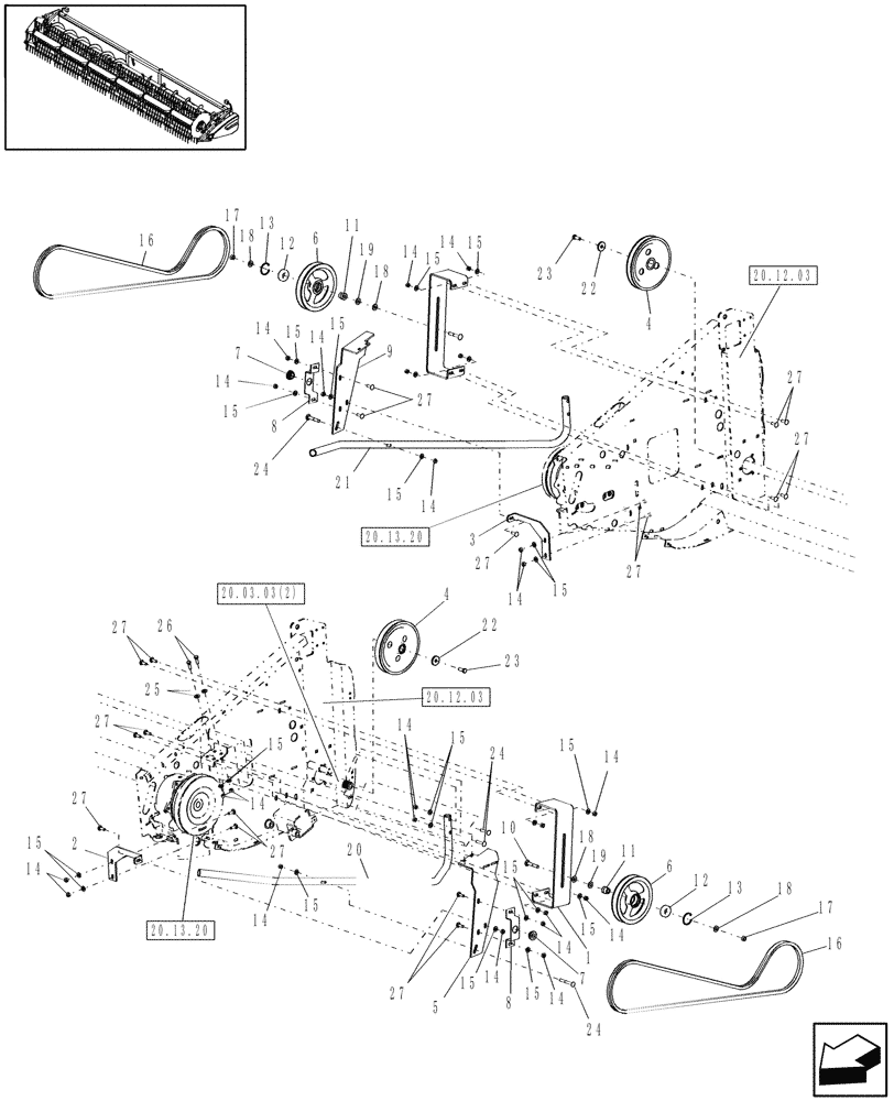 Схема запчастей Case IH 2010 - (20.03.11[2]) - DRIVE, BELT, 2010, 30 FT, PIN CBJ021301 AND AFTER (58) - ATTACHMENTS/HEADERS