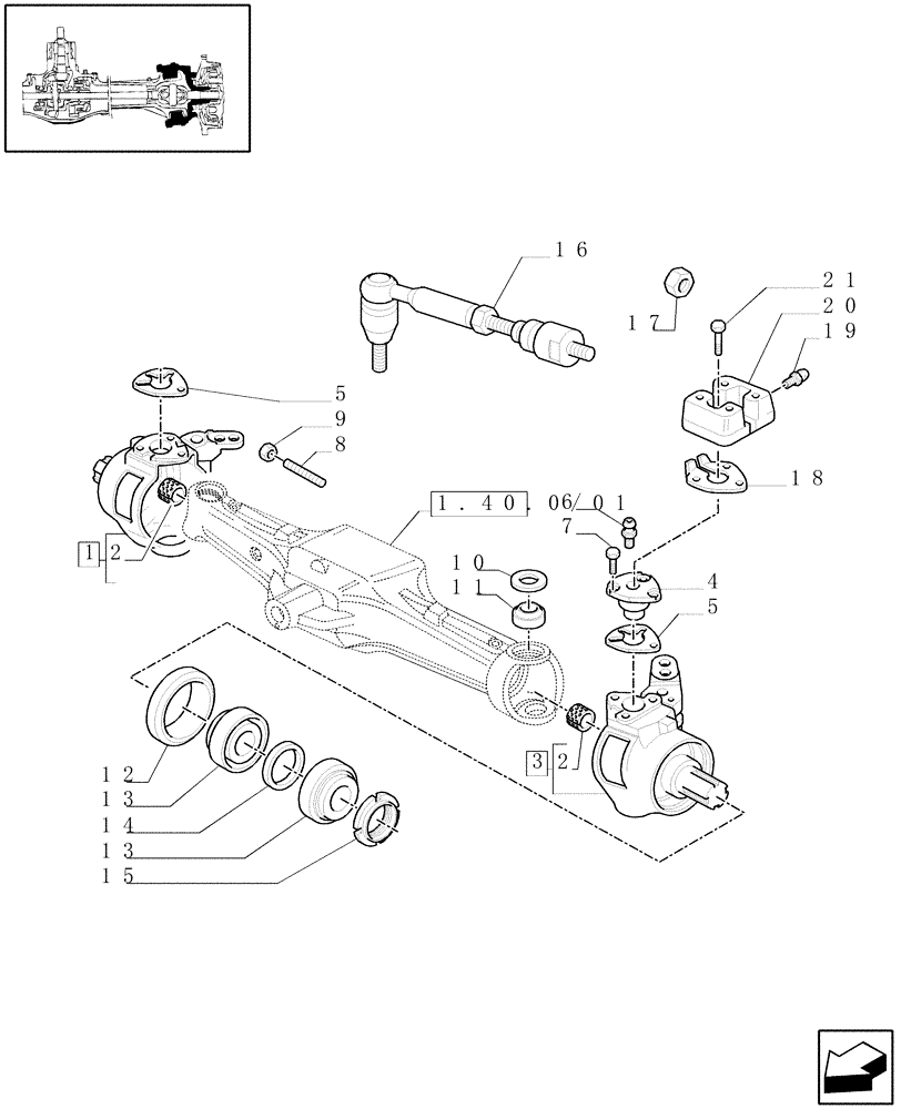 Схема запчастей Case IH JX1060C - (1.40.0/02) - 4WD FRONT AXLE - STEERING KNUCKLE (04) - FRONT AXLE & STEERING