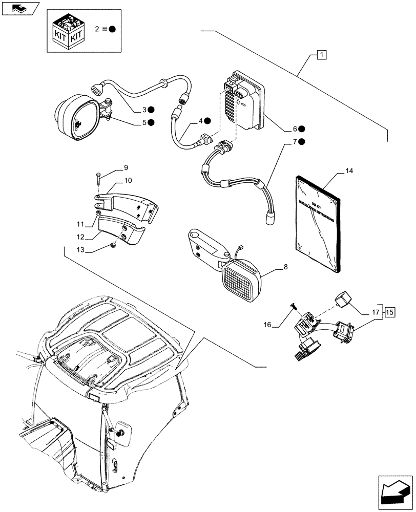 Схема запчастей Case IH PUMA 230 - (88.055.13) - DIA KIT - HID XENON REAR ROOF WORKLIGHTS (88) - ACCESSORIES