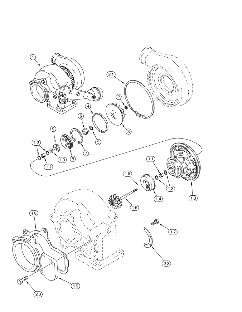 Схема запчастей Case IH MX200 - (02-22[A]) - TURBOCHARGER ASSY, MX200, MX220, 6TAA-830 EMISSIONS CERTIFIED ENGINES (02) - ENGINE