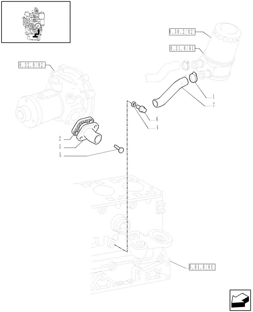 Схема запчастей Case IH JX90 - (0.32.3/02) - (VAR.319-747) TTF ENGINE TIER2 - WATER LINE (01) - ENGINE