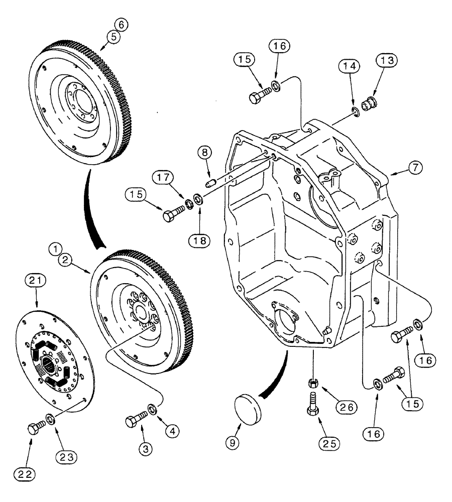 Схема запчастей Case IH 7240 - (2-116) - FLYWHEEL AND HOUSING, 6T-830 AND 6TA-830 ENGINE, PRIOR TO TRACTOR PIN JJA0064978 (02) - ENGINE