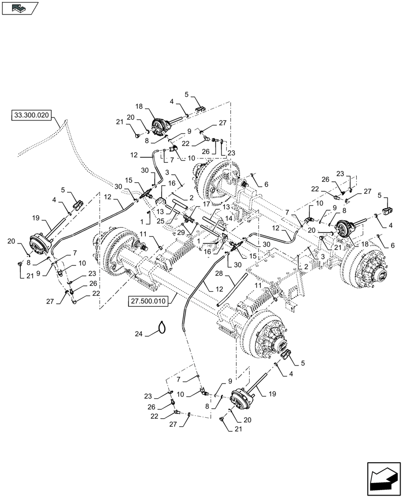 Схема запчастей Case IH LB424R - (33.300.010) - PNEUMATIC BRAKES - TANDEM AXLE (33) - BRAKES & CONTROLS