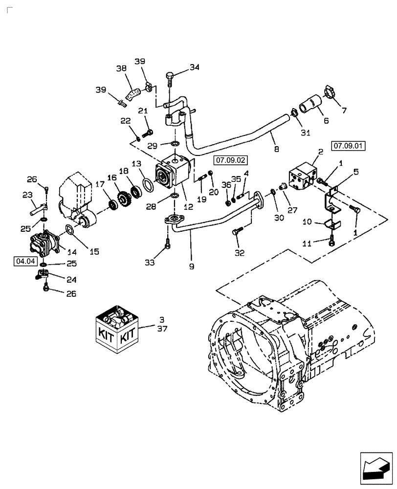 Схема запчастей Case IH DX45 - (07.09) - HYD OIL PUMP & PIPING, POWER STEERING PUMP (07) - HYDRAULIC SYSTEM