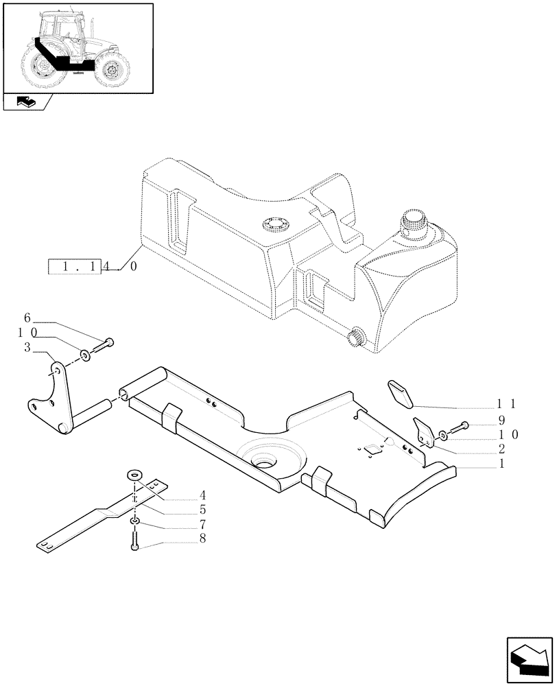 Схема запчастей Case IH FARMALL 60 - (1.14.7) - FUEL TANK SUPPORT (02) - ENGINE EQUIPMENT