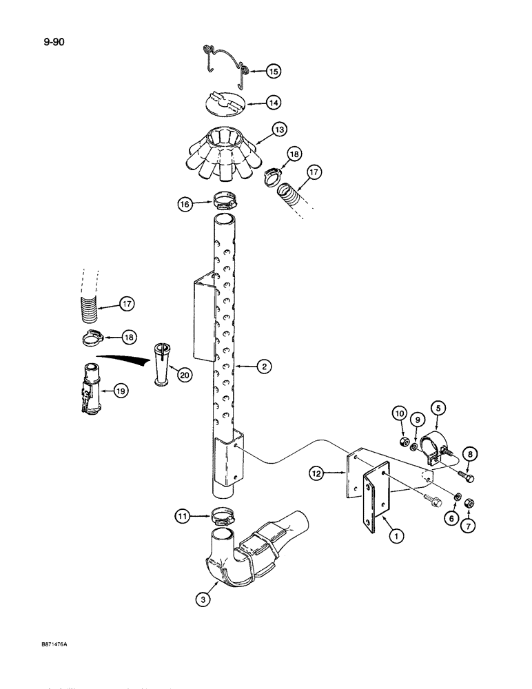 Схема запчастей Case IH 8600 - (9-090) - AIR SYSTEM, MANIFOLD PIPE TO FURROW OPENERS, UNITS WITH 9 INCH ROW SPACING (09) - CHASSIS/ATTACHMENTS