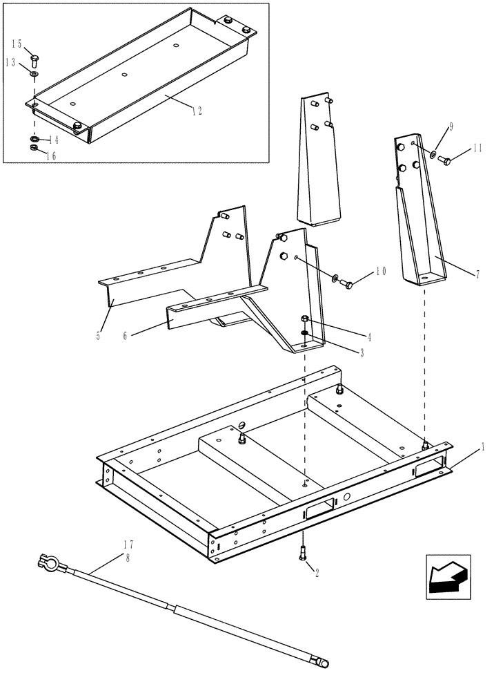 Схема запчастей Case IH P140 - (10.012.01) - ENGINE MOUNT AND BATTERY TRAY (10) - ENGINE