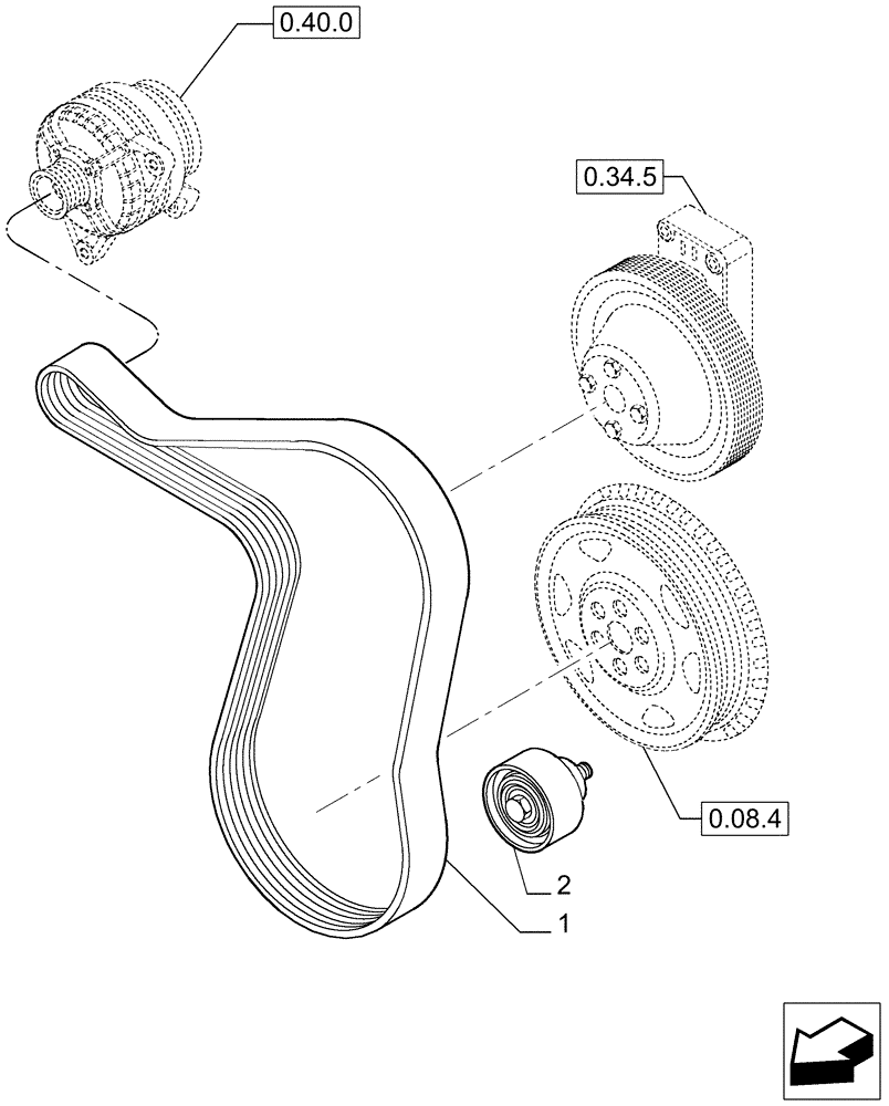 Схема запчастей Case IH P85 - (0.34.0[01]) - WATER PUMP - BELT AND PULLEY (02) - ENGINE