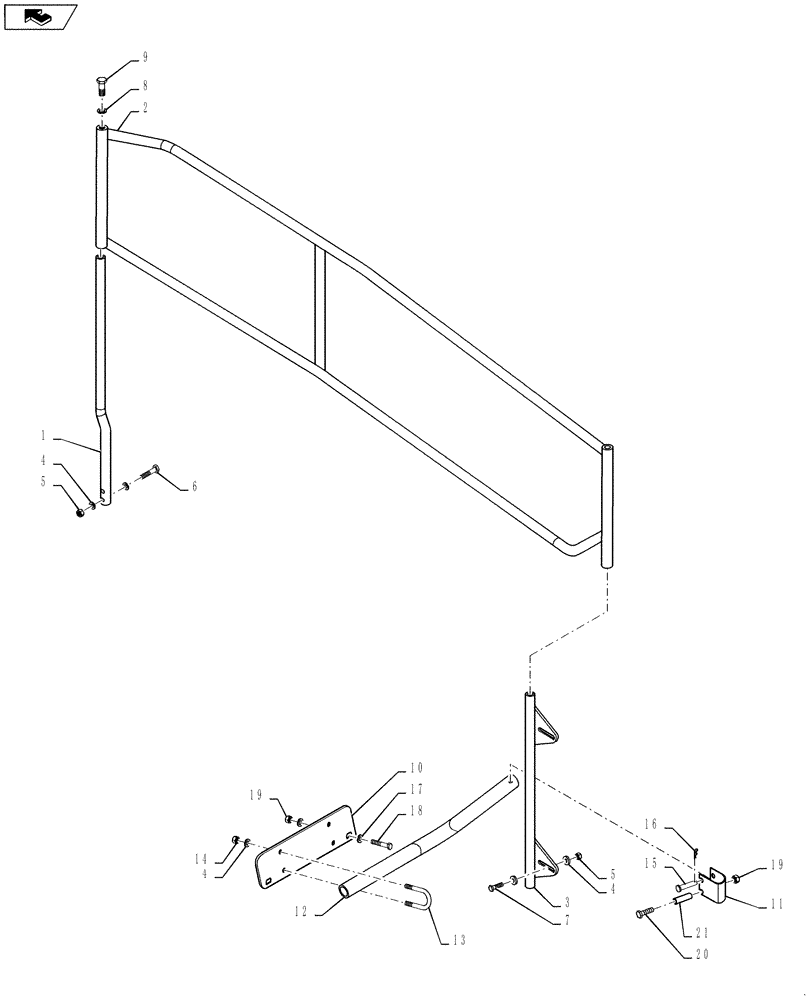 Схема запчастей Case IH 4430 - (90.118.12) - MIDDLE WALKWAY HANDRAIL, 120’ BOOM (90) - PLATFORM, CAB, BODYWORK AND DECALS