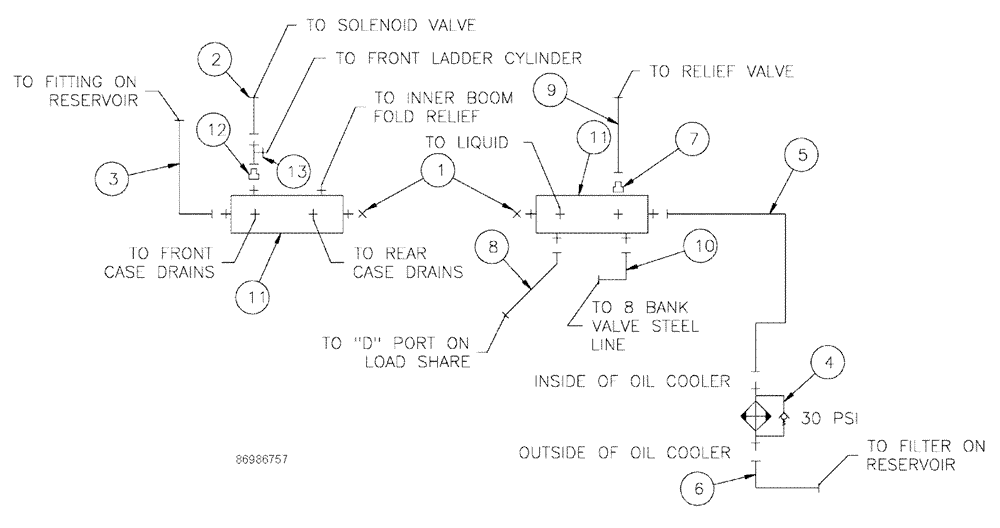 Схема запчастей Case IH SPX3200 - (06-020) - OIL COOLER PACKAGE Hydraulic Plumbing