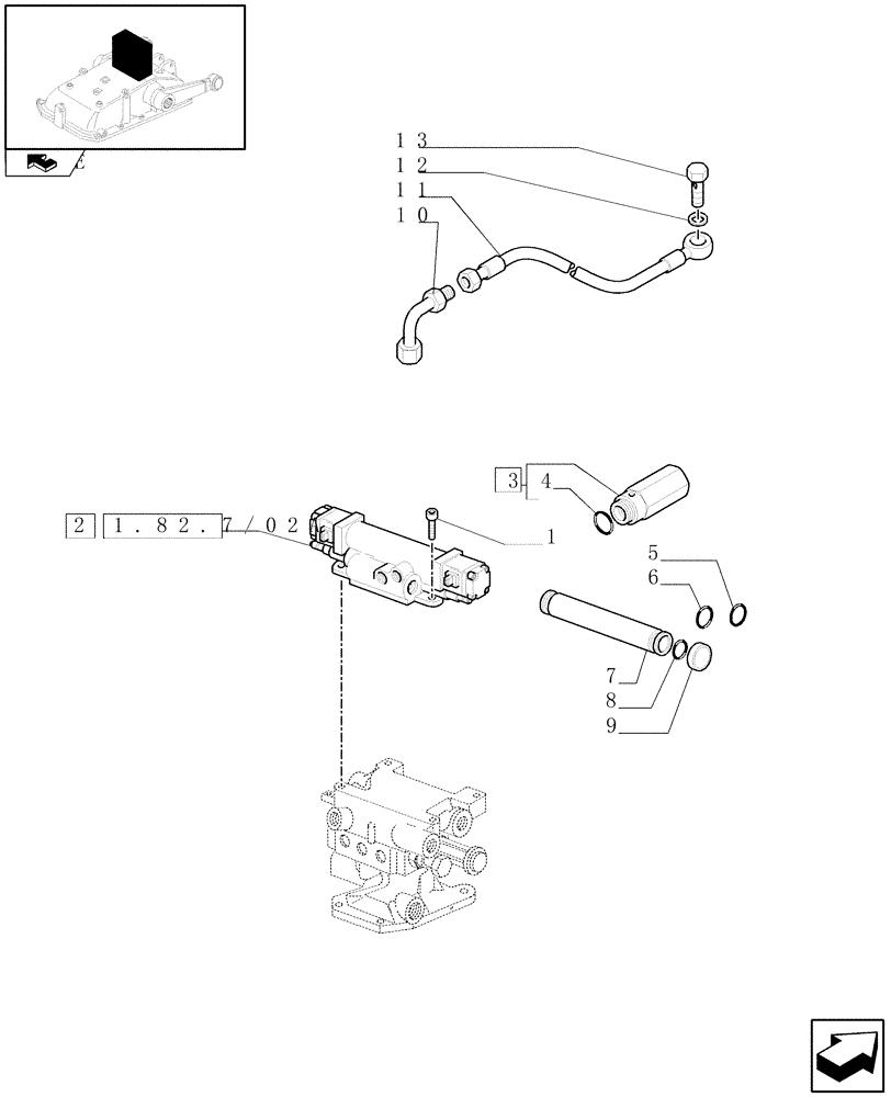 Схема запчастей Case IH FARMALL 85C - (1.82.7/02) - HPL WITH ELECTRONIC DRAFT CONTROL - VALVE AND PIPES (VAR.330127-331127-332127-333127) (07) - HYDRAULIC SYSTEM