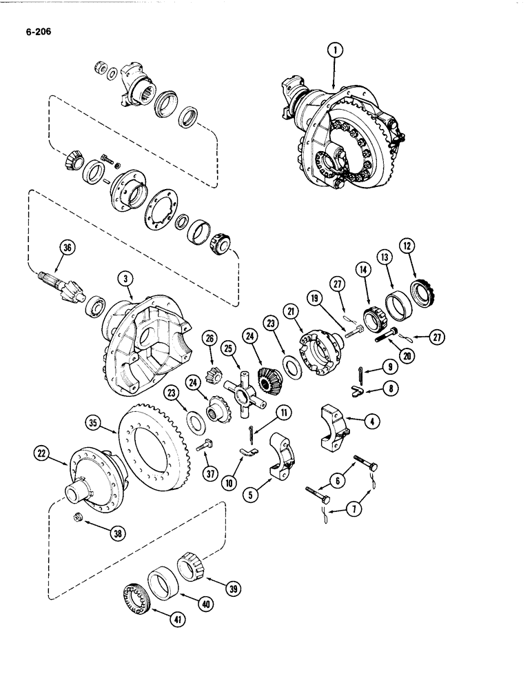 Схема запчастей Case IH 4494 - (6-206) - FRONT AXLE DIFFERENTIAL AND CARRIER, STANDARD DIFFERENTIAL PRIOR TO AXLE SERIAL NO. 13015953 (06) - POWER TRAIN