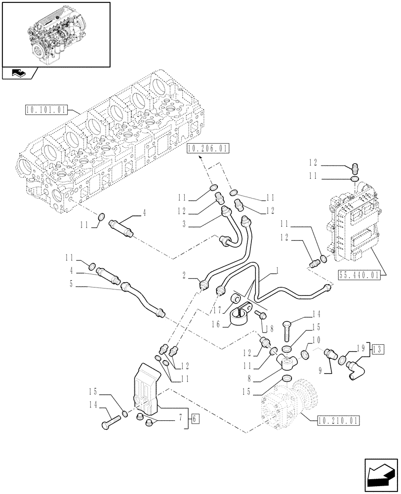 Схема запчастей Case IH F3CE0684F E001 - (10.218.04) - FUEL LINES & RELATED PARTS (504146544-504057137-504078280-504057152/83-504055384-504057157) (01) - ENGINE