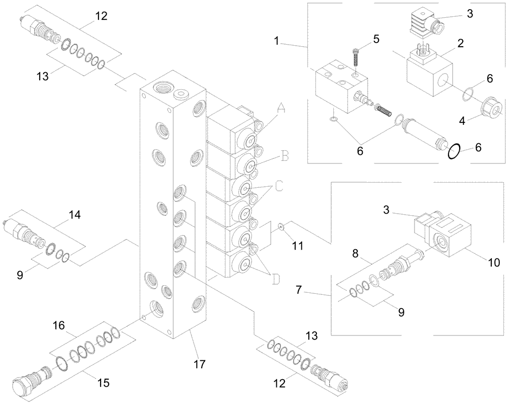 Схема запчастей Case IH A7000 - (B05.03[01]) - Hydraulic Valve {6 Section} (07) - HYDRAULICS