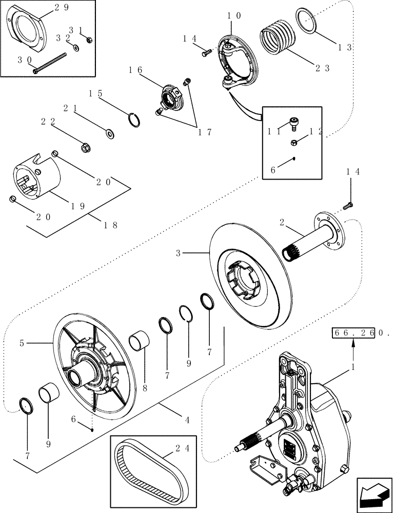 Схема запчастей Case IH 2577 - (66.260.13) - ROTOR DRIVE - PULLEY AND CAM (66) - THRESHING