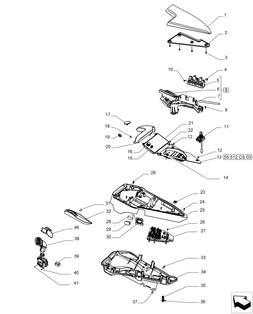 Схема запчастей Case IH MAGNUM 235 - (55.512.CS[01]) - ARMREST CONTROL UNIT, ELECTRONIC CONTROLS (55) - ELECTRICAL SYSTEMS