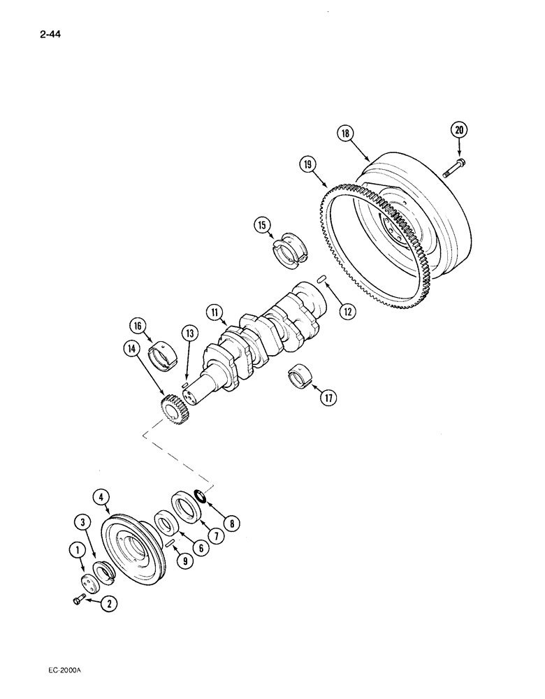 Схема запчастей Case IH 495 - (2-044) - CRANKSHAFT AND BEARINGS (02) - ENGINE