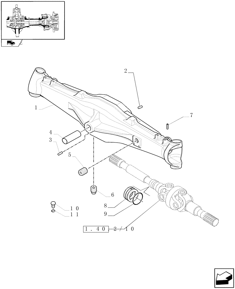 Схема запчастей Case IH FARMALL 95U - (1.40.2/01) - FRONT AXLE WITH DIFFERENTIAL LOCK AND BRAKES - BOX & RELEVANT PARTS (VAR.330415) (04) - FRONT AXLE & STEERING