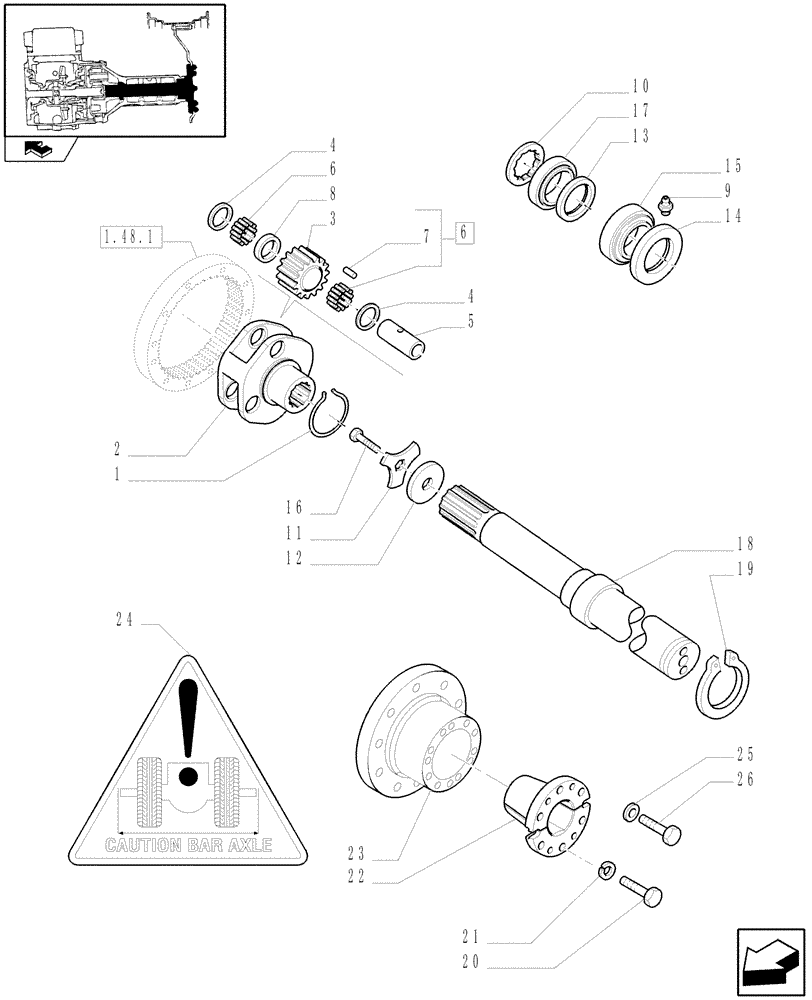 Схема запчастей Case IH PUMA 195 - (1.48.1/02) - (VAR.431-431/1-437-437/1) BAR AXLE 98" AND 112" FINAL DRIVE, GEARS AND SHAFTS (05) - REAR AXLE