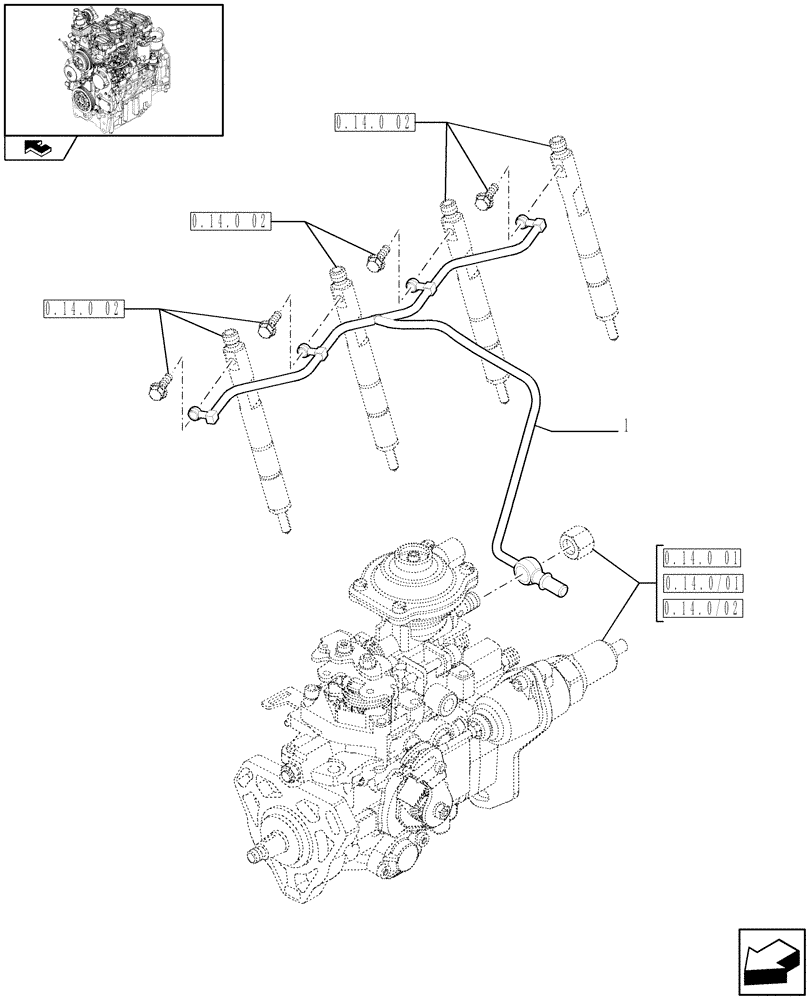 Схема запчастей Case IH FARMALL 80 - (0.20.4) - INJECTION EQUIPMENT - PIPING (01) - ENGINE