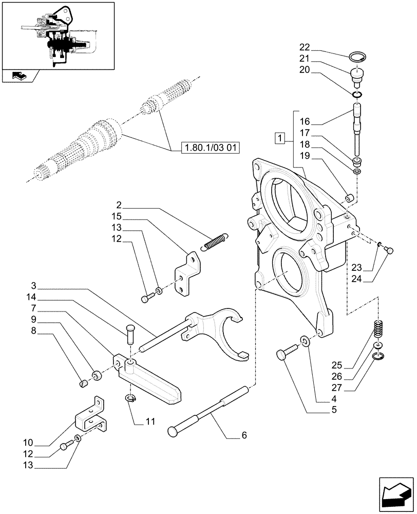 Схема запчастей Case IH PUMA 195 - (1.80.1/03[02]) - (VAR.335) PTO 540E/1000 RPM WITH INTERCHANGEABLE SHAFTS - SUPPORT AND ENGAGEMENT (07) - HYDRAULIC SYSTEM