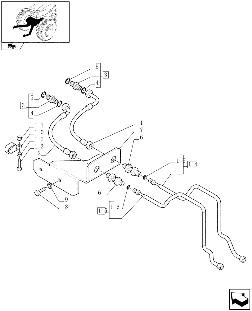 Схема запчастей Case IH PUMA 195 - (1.81.9/02[03A]) - (VAR.089) FRONT HPL WITH PTO, LESS AUX. COUPLERS - PIPES AND BRACKETS - D6726 (07) - HYDRAULIC SYSTEM