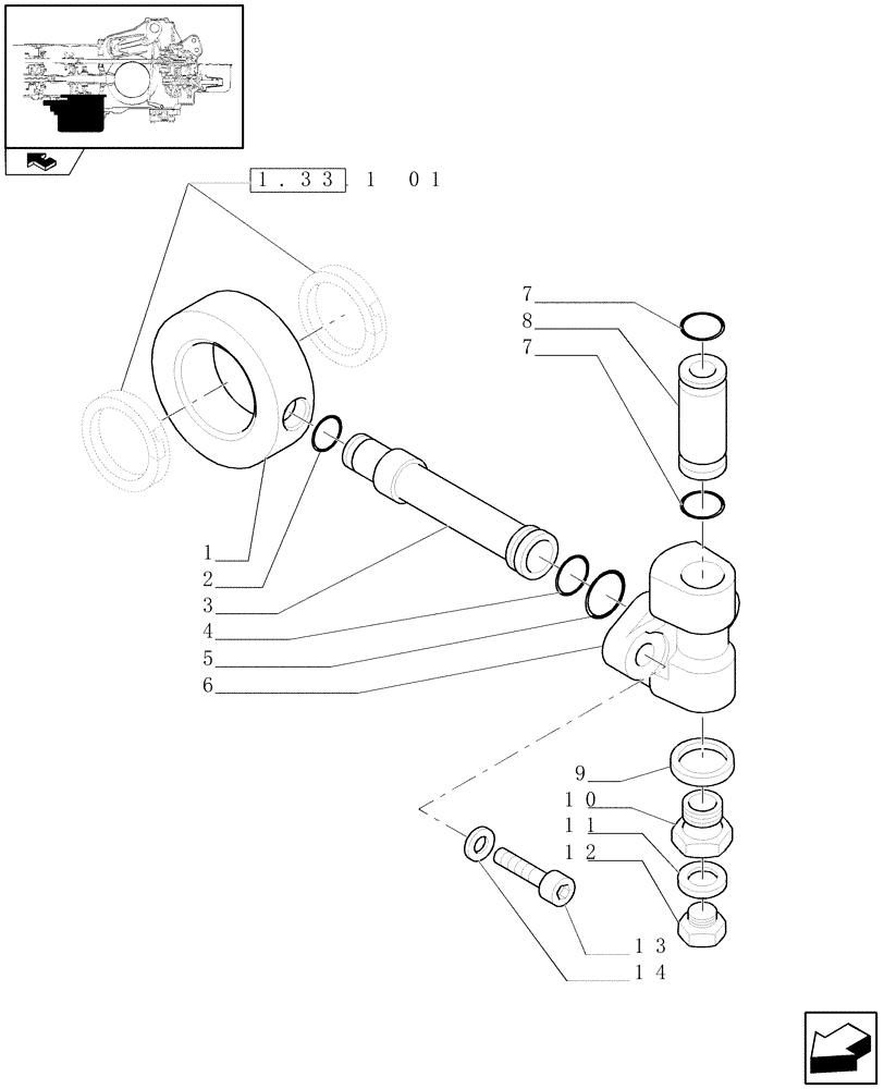 Схема запчастей Case IH FARMALL 95N - (1.33.1[03]) - TRANSMISSION GEARS - 4WD, DELIVERY UNION (04) - FRONT AXLE & STEERING