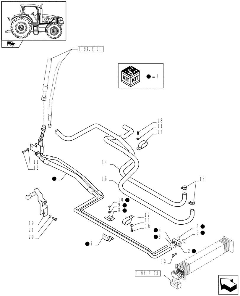 Схема запчастей Case IH PUMA 225 - (1.94.3[02]) - AIR CONDITIONING SYSTEM PIPES (10) - OPERATORS PLATFORM/CAB