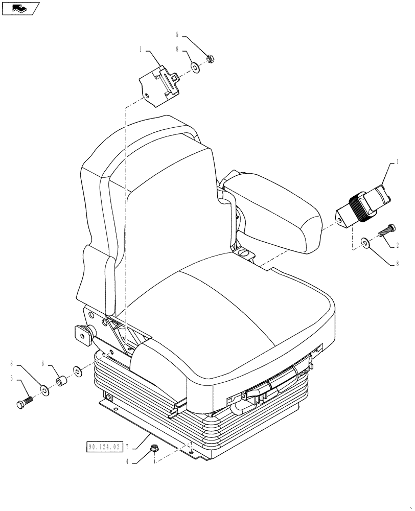 Схема запчастей Case IH 3230 - (90.124.01) - DELUXE CLOTH SEAT MOUNTING (90) - PLATFORM, CAB, BODYWORK AND DECALS