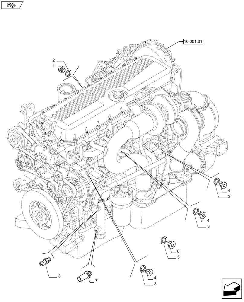 Схема запчастей Case IH F3DFE613B A002 - (10.402.01[01]) - PIPING - ENGINE COOLING SYSTEM (504057436/441 - 504031565/67 - 5801366248) (10) - ENGINE