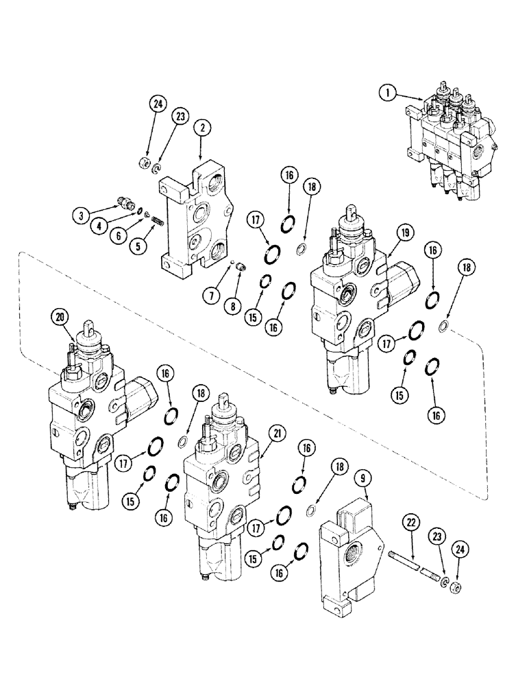 Схема запчастей Case IH 2394 - (8-068) - REMOTE HYDRAULIC VALVE, THREE SECTION, W/ LOAD CHECK ON FIRST & SECOND SECTIONS - A185502 (08) - HYDRAULICS