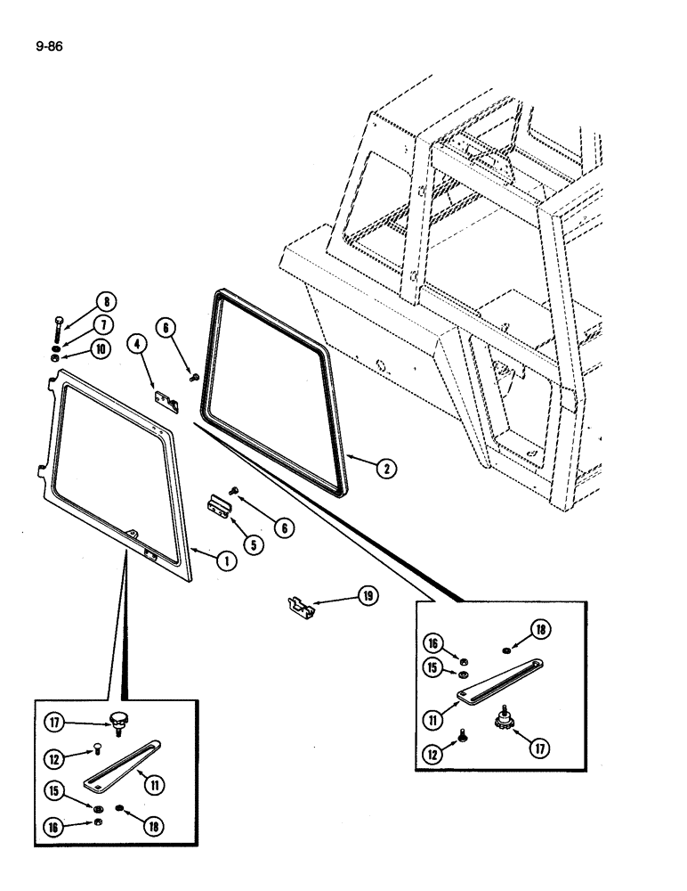 Схема запчастей Case IH 3394 - (9-086) - CAB, SIDE WINDOW (09) - CHASSIS/ATTACHMENTS