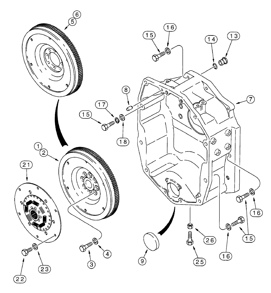 Схема запчастей Case IH 7210 - (2-098) - FLYWHEEL AND HOUSING, 6T-830 ENGINE, ALL 7210 TRACTORS, 7220 MODELS PRIOR TO P.I.N. JJA0064978 (02) - ENGINE