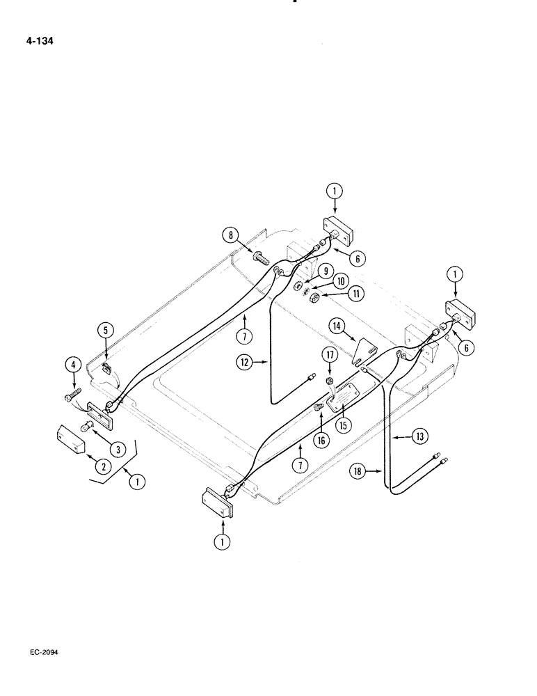 Схема запчастей Case IH 885 - (4-134) - ROPS CANOPY WIRING AND LIGHTS (04) - ELECTRICAL SYSTEMS