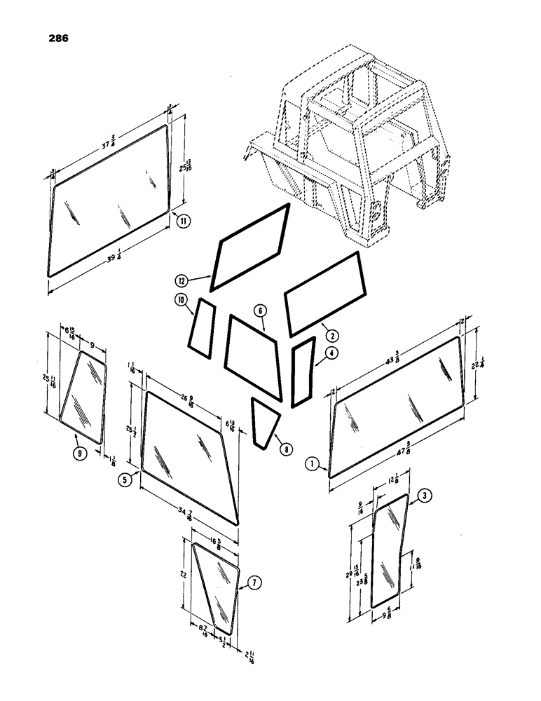 Схема запчастей Case IH 1170 - (286) - CAB, GLASS, BETTENDORF (09) - CHASSIS/ATTACHMENTS