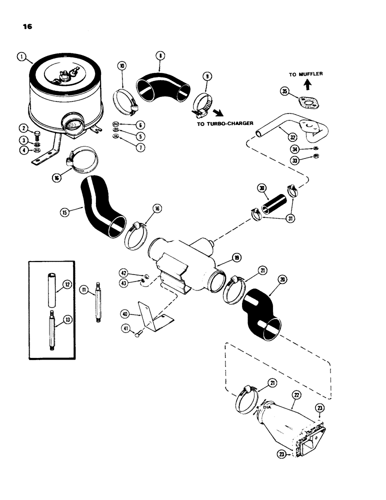 Схема запчастей Case IH 1270 - (016) - AIR INDUCTION SYSTEM, (451 BDT) DIESEL ENG., W/ ASPIRATED AIR CLEANER, USED PRIOR TO P.I.N. 8777726 (02) - ENGINE