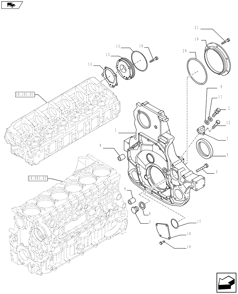 Схема запчастей Case IH F3BFE613A A001 - (10.102.02) - FLYWHEEL CASE (504076807 - 504045977) (10) - ENGINE