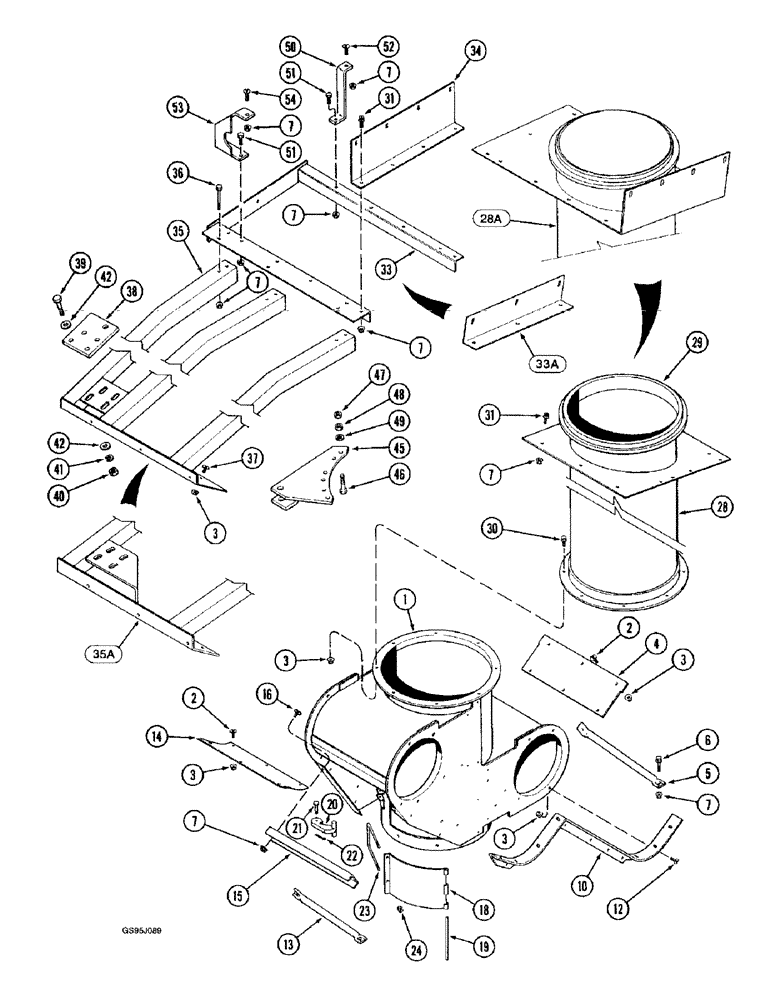 Схема запчастей Case IH 1682 - (9-124) - GRAIN TANK LOWER UNLOADER HOUSING (09) - CHASSIS ATTACHMENTS