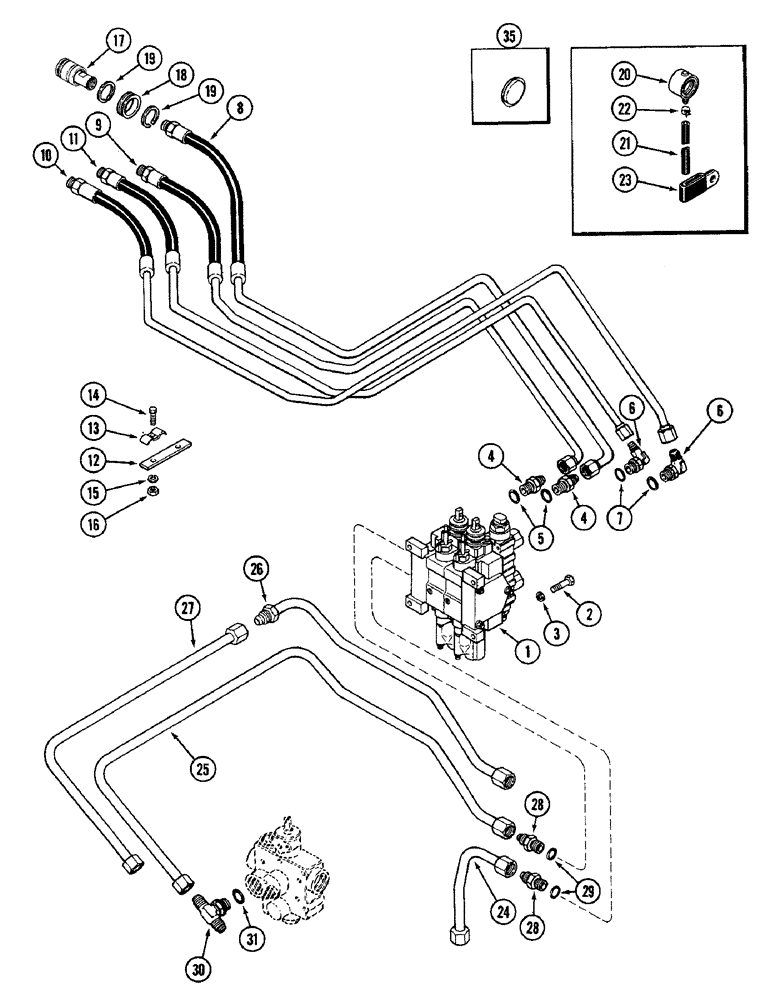 Схема запчастей Case IH 2096 - (8-284) - REMOTE HYDRAULICS, VALVE, HOSES AND COUPLINGS, TWO CIRCUIT SYSTEM WITH LOAD CHECK (08) - HYDRAULICS