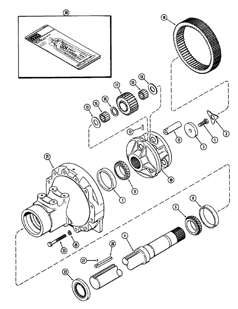 Схема запчастей Case IH 2590 - (6-204) - REAR AXLE, HOUSING AND PLANETARY GEARS, LONG AXLE, 44-9/16 INCHES LONG (1131.82MM) (06) - POWER TRAIN