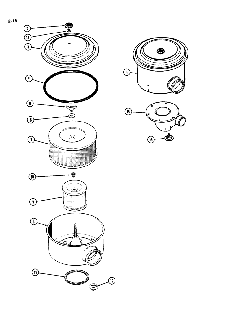 Схема запчастей Case IH 4490 - (2-016) - AIR CLEANER ASSEMBLY, 504BDT DIESEL ENGINE (02) - ENGINE