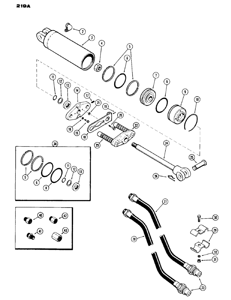 Схема запчастей Case IH 430 - (219A) - 3-1/4" X 8" REMOTE HYDRAULIC CYLINDER, WITH MECHANICAL LIMIT STOP, HYDRAULIC HOSE ADAPTERS (08) - HYDRAULICS