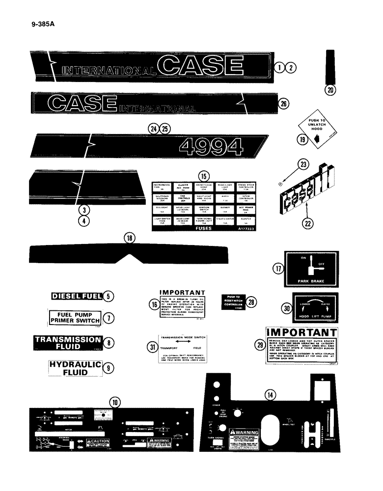 Схема запчастей Case IH 4994 - (9-385A) - TRACTORS DECALS, CASE IH (09) - CHASSIS/ATTACHMENTS