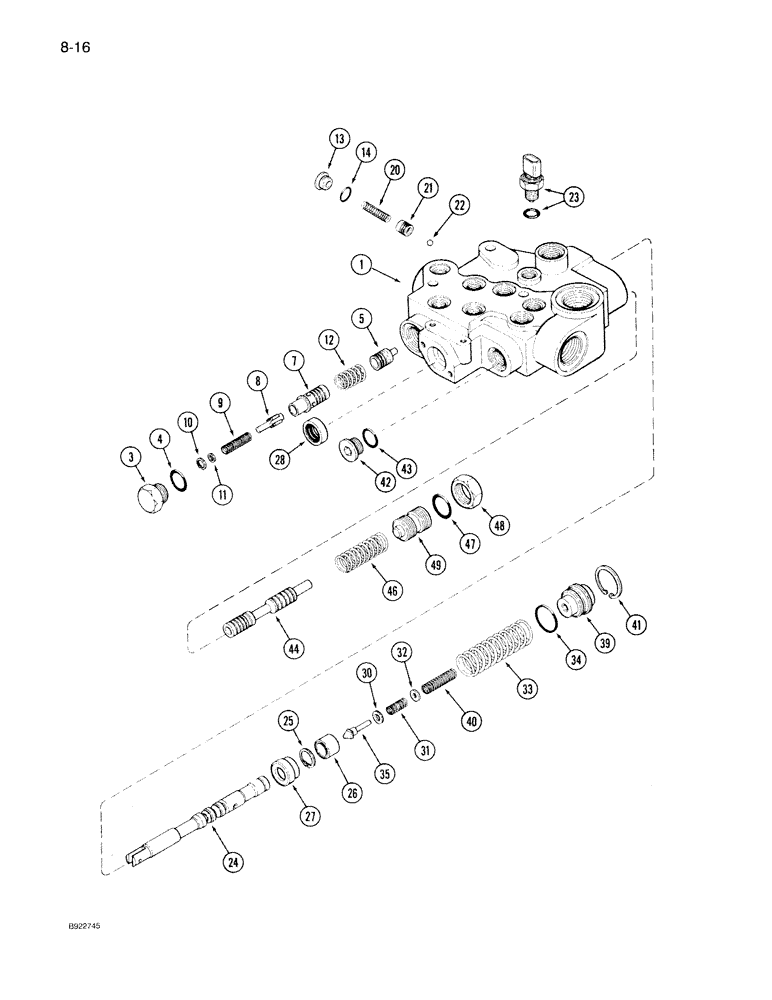 Схема запчастей Case IH 7140 - (8-016) - PTO VALVE ASSEMBLY, TRANSMISSION S/N AJB0041225 THROUGH AJB0044914 (08) - HYDRAULICS