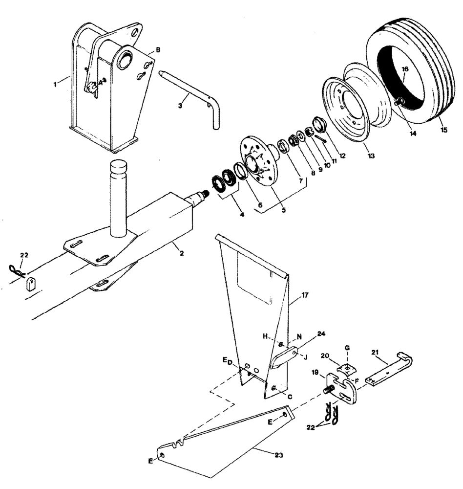 Схема запчастей Case IH 2042 - (09-23) - GAUGE WHEELS WITH TRANSPORT OPTION - RIGHT WHEEL SUPPORT AND WHEEL 