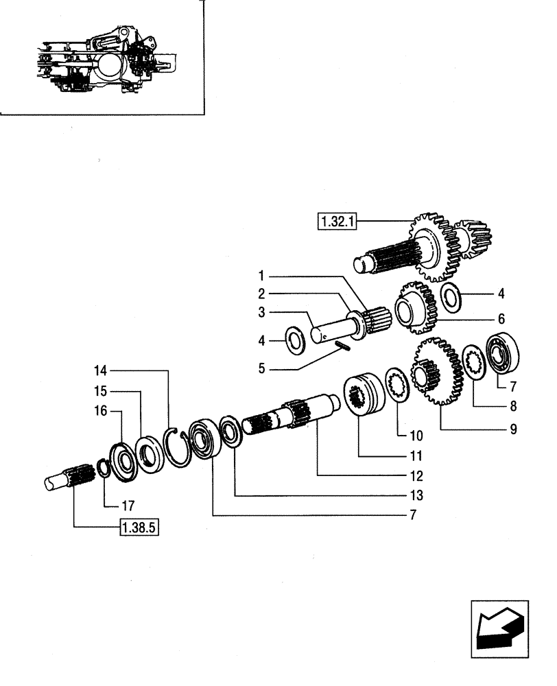 Схема запчастей Case IH JX65 - (1.33.1) - TRANSMISSION GEARS (04) - FRONT AXLE & STEERING