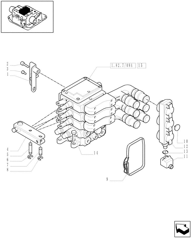 Схема запчастей Case IH MAXXUM 140 - (1.82.7/09[01]) - 3 REMOTES (1NC+2CONFIG) FOR FIXED DISPLACEMENT PUMP FOR MDC AND RELEVANT PARTS - C6788 (VAR.331844) (07) - HYDRAULIC SYSTEM