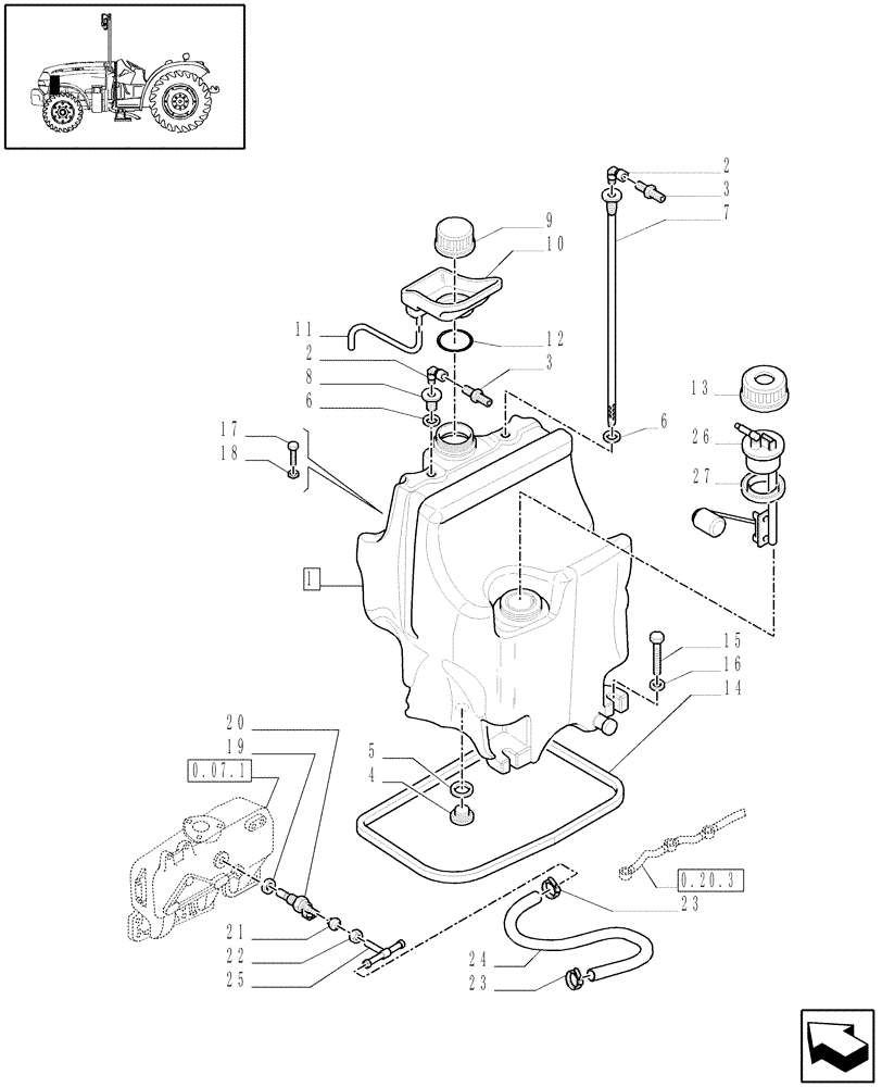 Схема запчастей Case IH JX1095N - (1.14.0) - FUEL TANK - FUEL LINES - THERMOSTARTER AUXILIARY DEVICE (02) - ENGINE EQUIPMENT