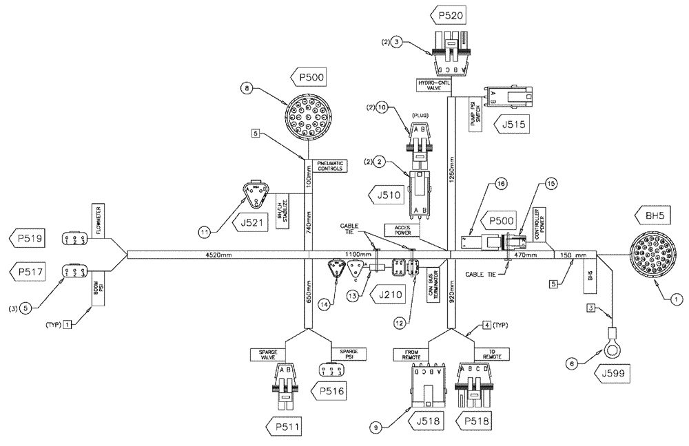 Схема запчастей Case IH 610 - (01-021) - HARNESS, PRODUCT, "BEFORE SERIAL # 21136" (06) - ELECTRICAL