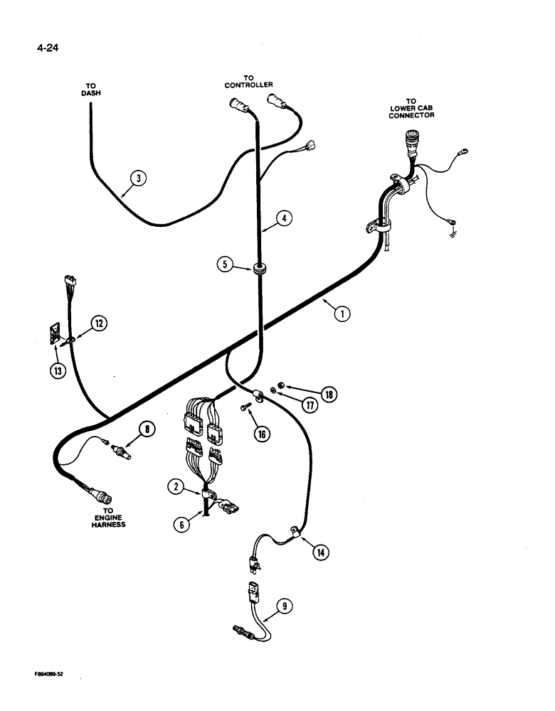 Схема запчастей Case IH 9280 - (4-024) - TRANSMISSION HARNESS POWER SHIFT TRANSMISSION PRIOR TO P.I.N. JCB0028400 (04) - ELECTRICAL SYSTEMS